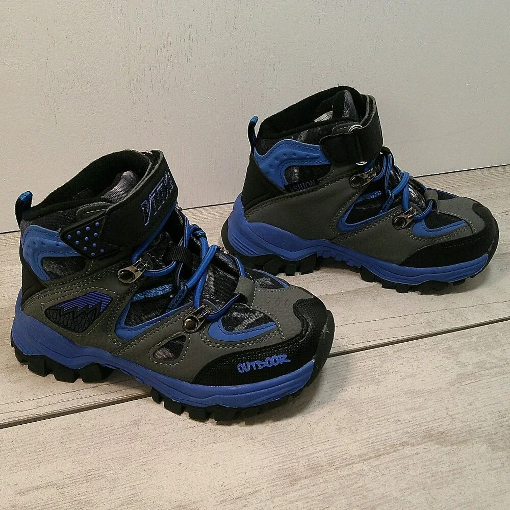 Vitike Kids Hiking Winter Snow Boots Blue Black Camo Waterproof Cleats Size 10.5